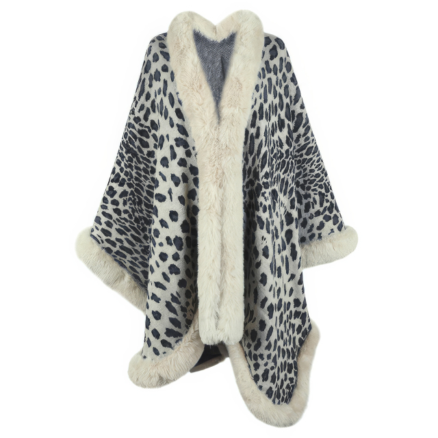 customized Women’s Luxury Leopard Print Faux Fur Trimmed Shawl Coat – Women’s Winter