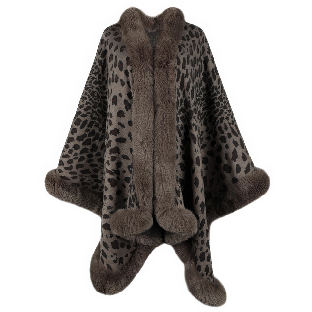 customized Women’s Luxury Leopard Print Faux Fur Trimmed Shawl Coat – Women’s Winter
