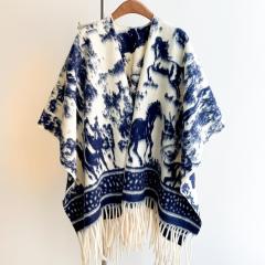 customized Women’s Vintage Horse Pattern Fringed Shawl Cape – Women’s Knit Wrap Poncho