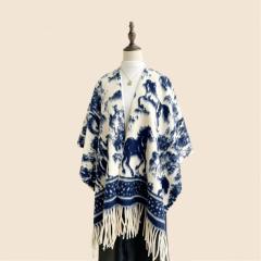 customized Women’s Vintage Horse Pattern Fringed Shawl Cape – Women’s Knit Wrap Poncho