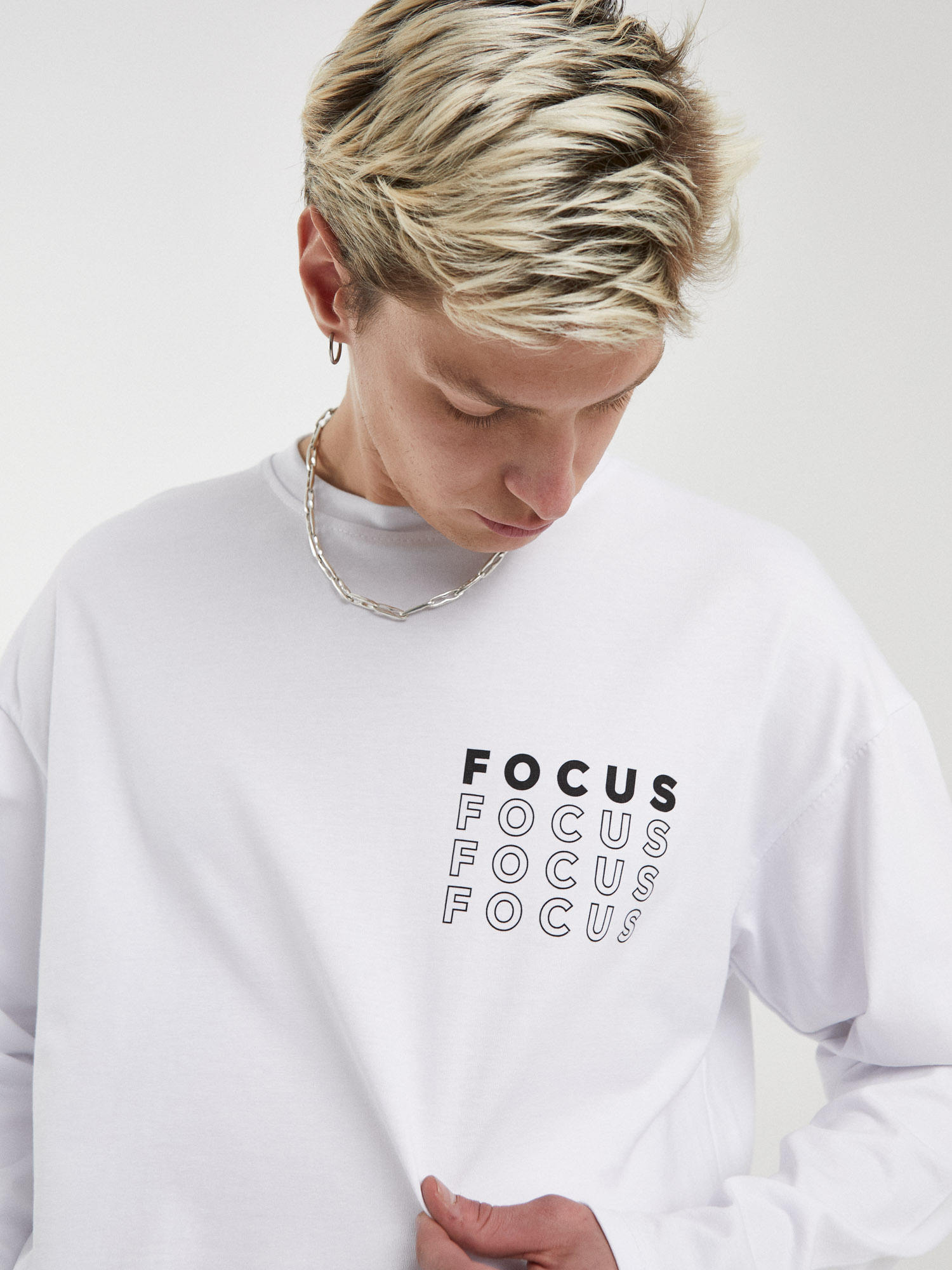 OEM ODM FOCUS Minimalist Long Sleeve T-Shirt – Unisex Casual Cotton Graphic Tee