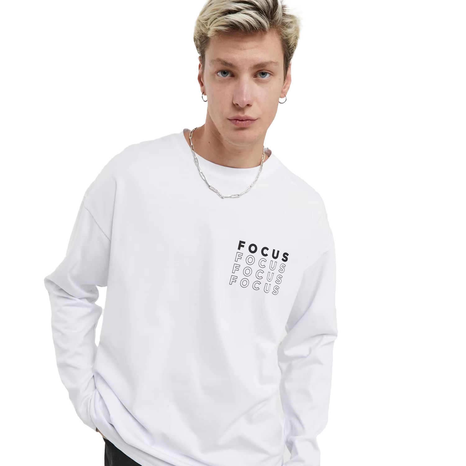 OEM ODM FOCUS Minimalist Long Sleeve T-Shirt – Unisex Casual Cotton Graphic Tee