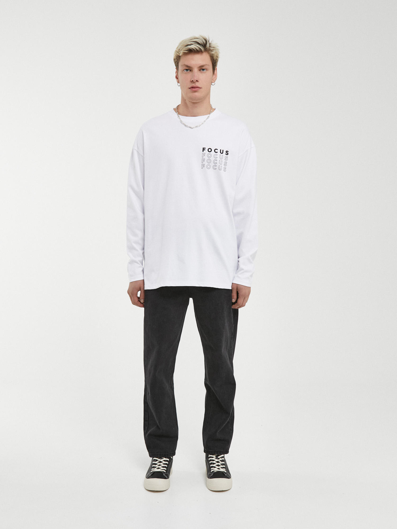 OEM ODM FOCUS Minimalist Long Sleeve T-Shirt – Unisex Casual Cotton Graphic Tee