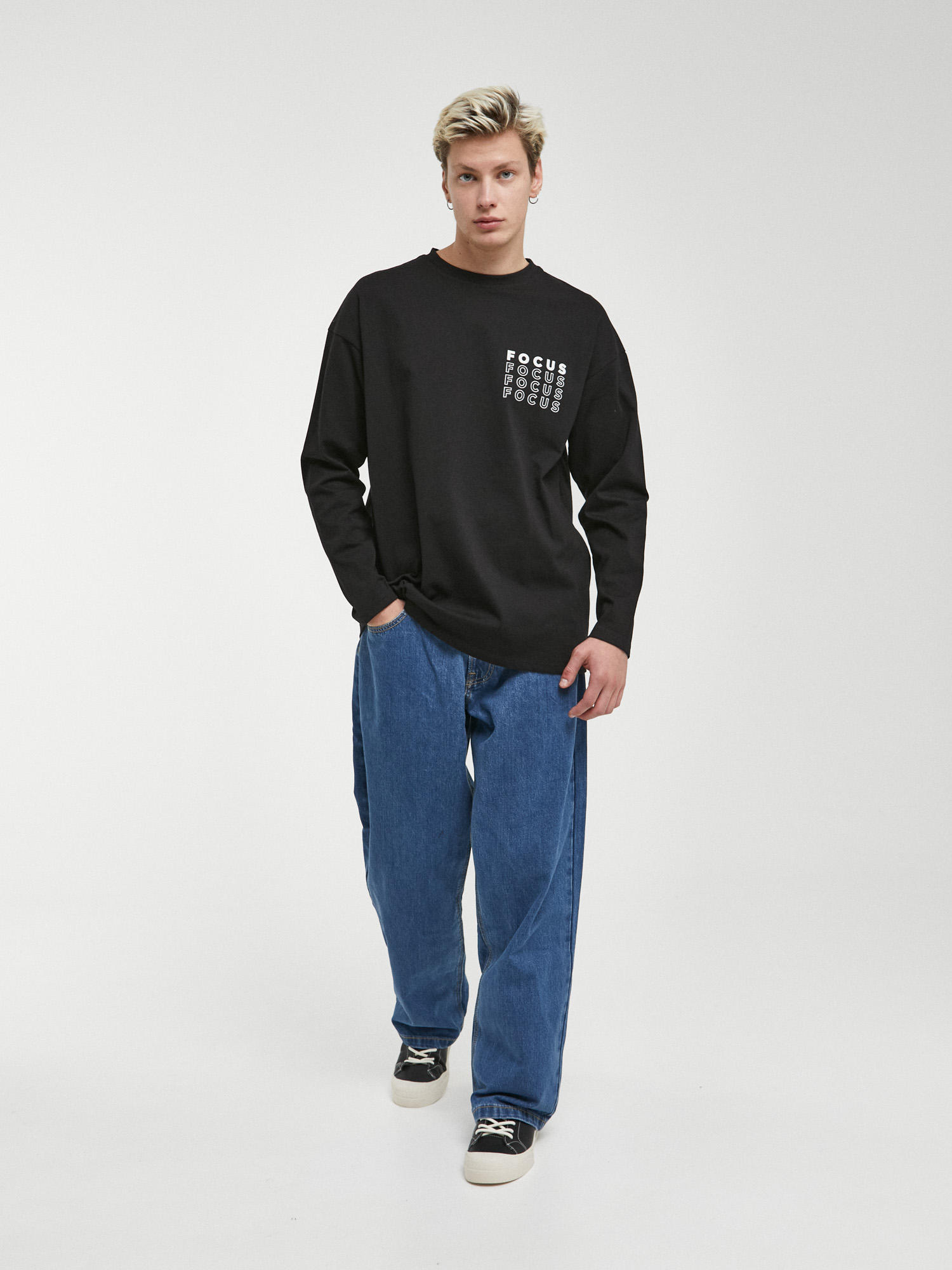 OEM ODM FOCUS Minimalist Long Sleeve T-Shirt – Unisex Casual Cotton Graphic Tee