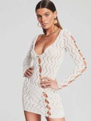 OEM ODM Women’s Long Sleeve Cutout Knit Mini Dress – Deep V-Neck Bodycon Party Dress