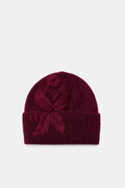 Personalized Embroidered Floral Knit Beanie Hat – Burgundy Winter Beanie