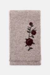customized Floral Embroidered Knit Scarf & Beanie Set – Soft Beige with Burgundy Flowers