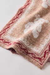 OEM ODM Teddy Bear Pattern Wool Blend Knit Scarf – Warm Beige & Burgundy
