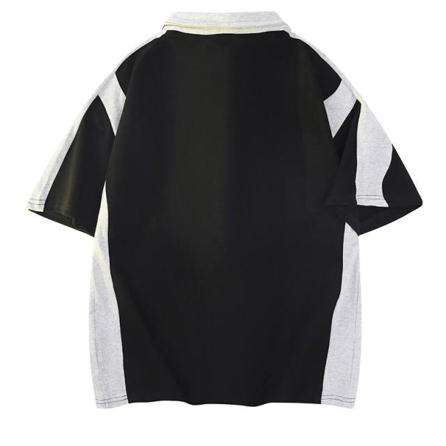 customized Women’s Men’s Contrast Panel Short Sleeve Polo Shirt with Half Zip