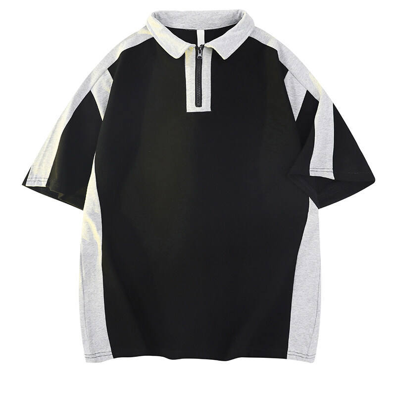 customized Women’s Men’s Contrast Panel Short Sleeve Polo Shirt with Half Zip