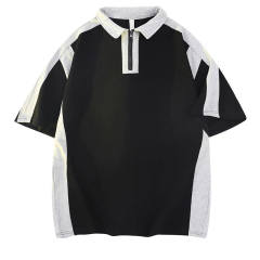 customized Women’s Men’s Contrast Panel Short Sleeve Polo Shirt with Half Zip