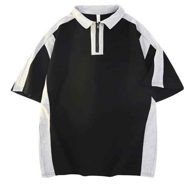 customized Women’s Men’s Contrast Panel Short Sleeve Polo Shirt with Half Zip