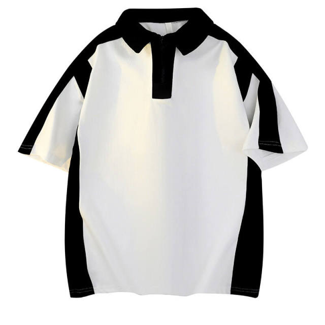 customized Women’s Men’s Contrast Panel Short Sleeve Polo Shirt with Half Zip