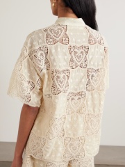 Wholesale Romantic Heart Lace Button-Up Blouse – Short Sleeve Cotton Lace Top