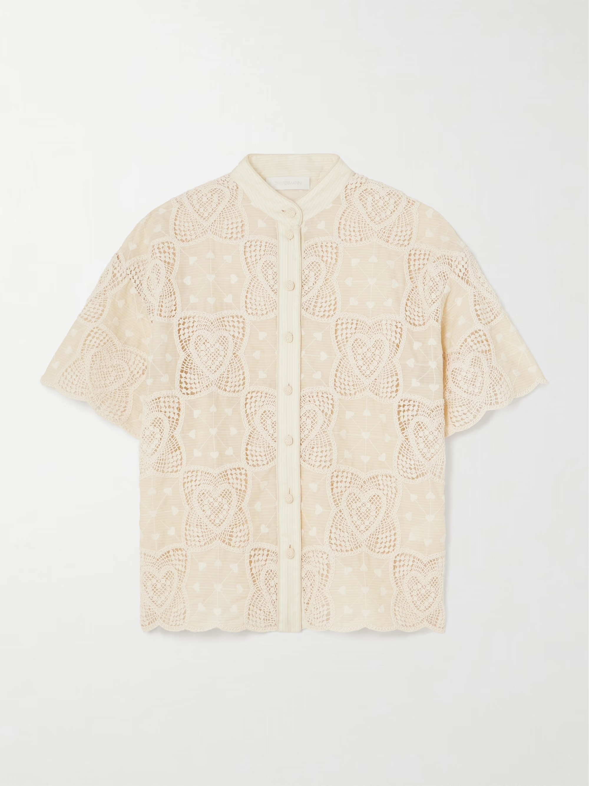 Wholesale Romantic Heart Lace Button-Up Blouse – Short Sleeve Cotton Lace Top