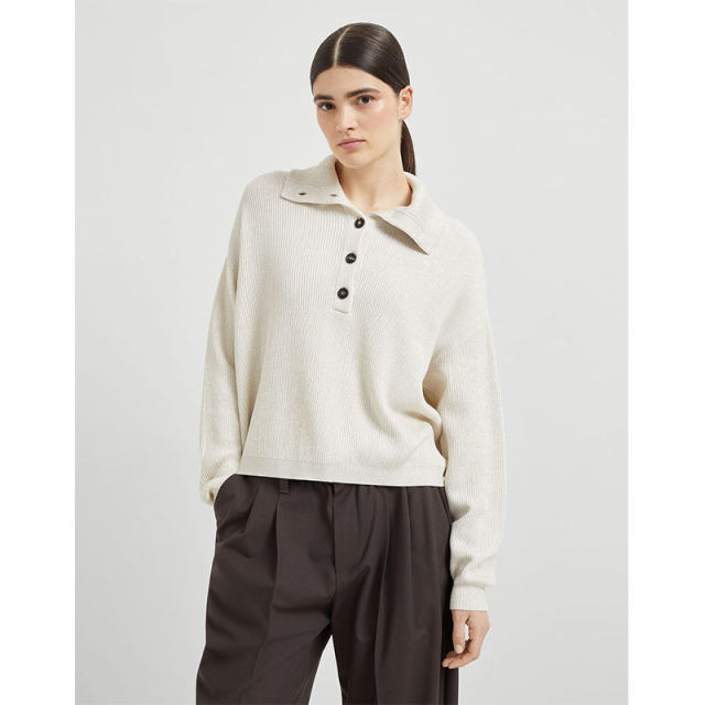 OEM ODM Minimalist Knit Polo Sweater – Long Sleeve Button-Up Pullover