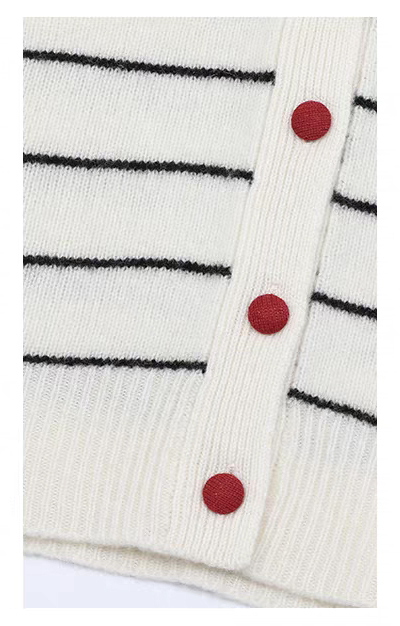 Made-to-order Cherry Embroidered Striped Knit Cardigan – Long Sleeve Button-Up Sweater