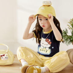 customized Women’s Men’s Girls’ Cute Cartoon Cat Short Sleeve T-Shirt and Pants Set