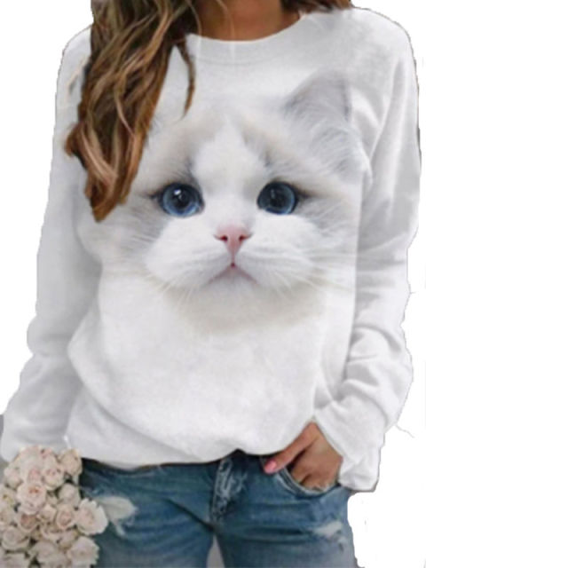 customized Women’s Men’s Women’s Cute Cat Face Print Long Sleeve Sweatshirt