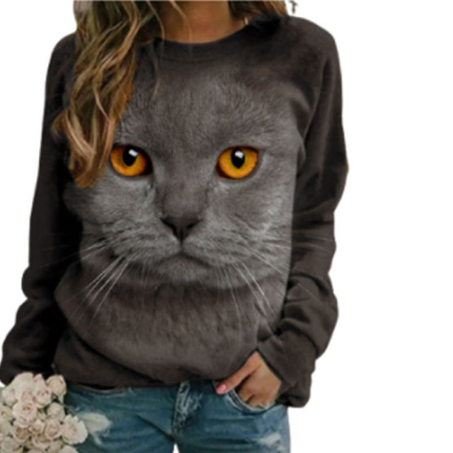 customized Women’s Men’s Women’s Cute Cat Face Print Long Sleeve Sweatshirt