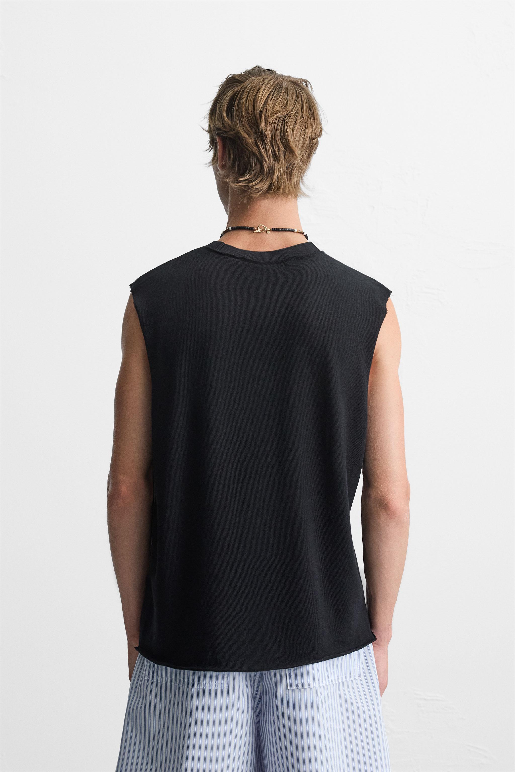 OEM ODM  Men’s Black Sleeveless Crew Neck T-Shirt