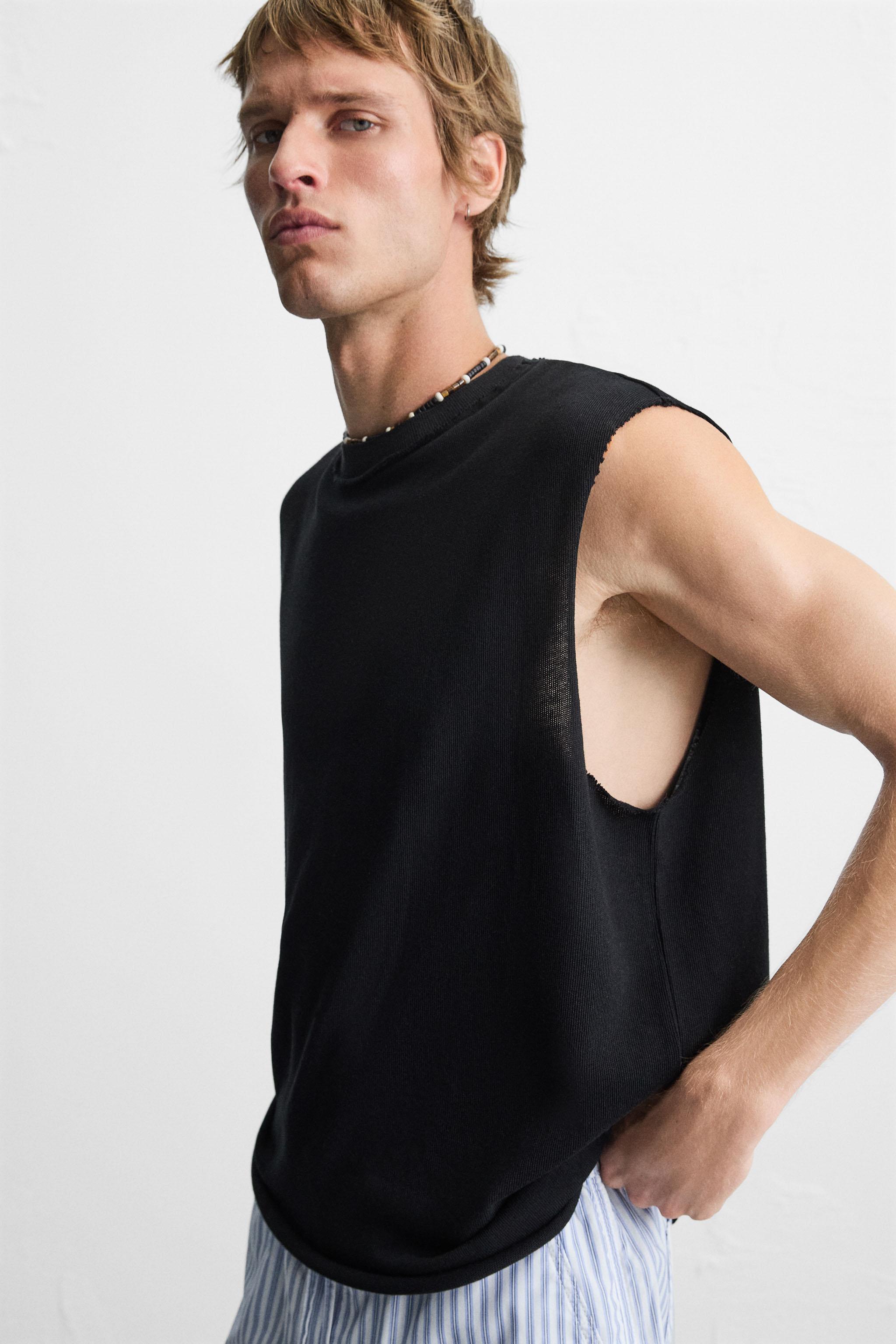 OEM ODM  Men’s Black Sleeveless Crew Neck T-Shirt