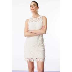 customizedElegant White Crochet Lace Sleeveless Mini Dress for Women