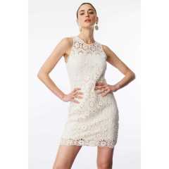 customizedElegant White Crochet Lace Sleeveless Mini Dress for Women