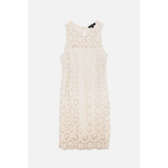 customizedElegant White Crochet Lace Sleeveless Mini Dress for Women
