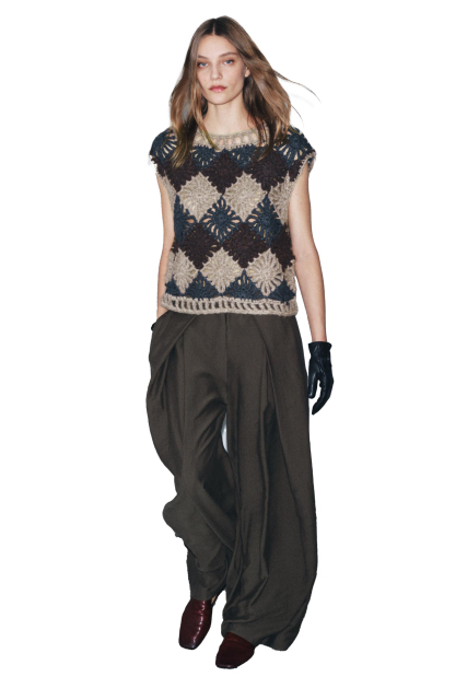 Wholesale Vintage Diamond Pattern Crochet Knit Sleeveless Top for Women