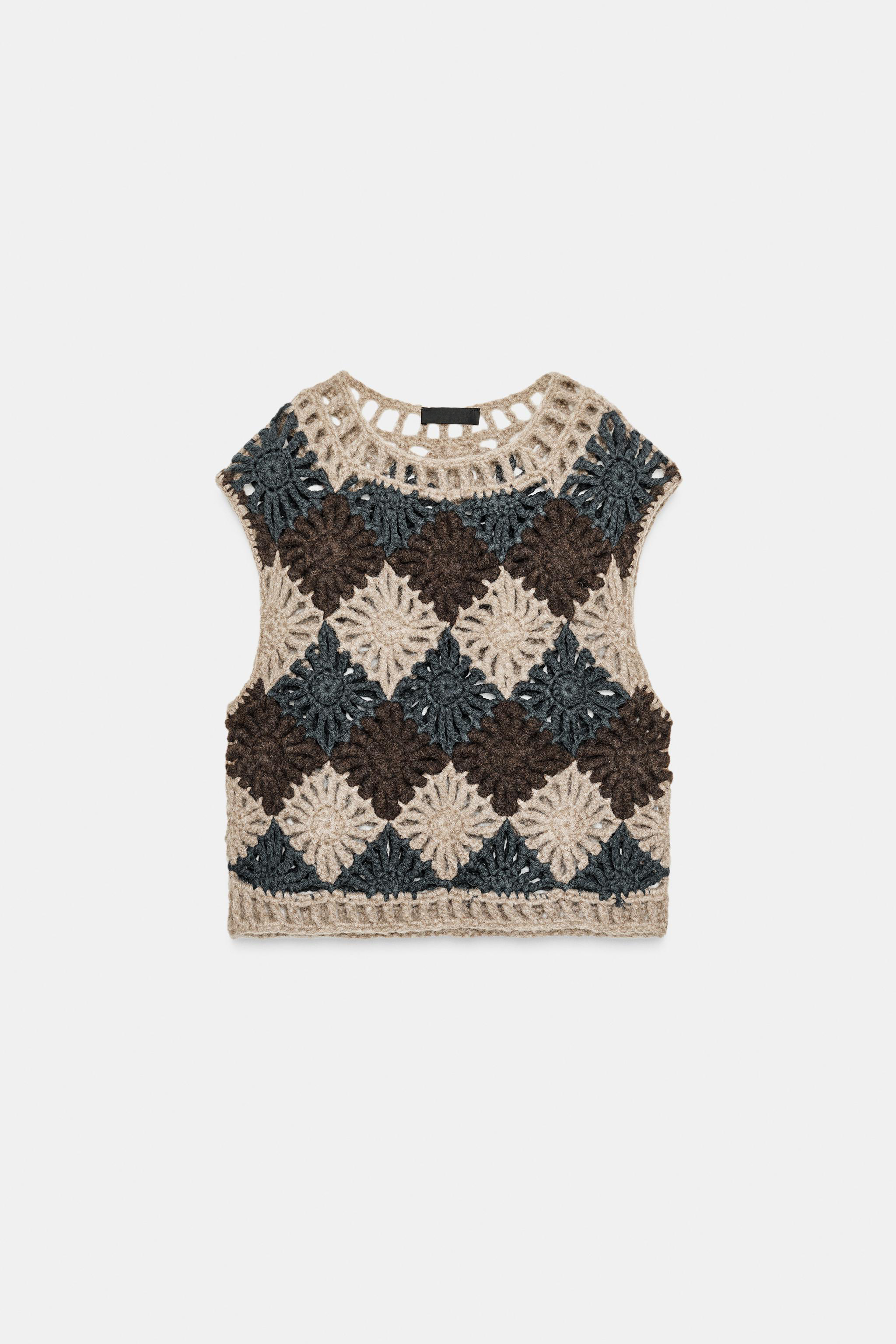 Wholesale Vintage Diamond Pattern Crochet Knit Sleeveless Top for Women