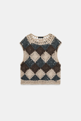 Wholesale Vintage Diamond Pattern Crochet Knit Sleeveless Top for Women