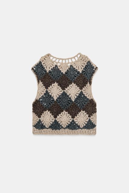 Wholesale Vintage Diamond Pattern Crochet Knit Sleeveless Top for Women