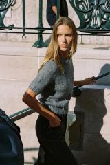 Personalized Embellished Short Sleeve Knit Sweater with Mock Neck for Women