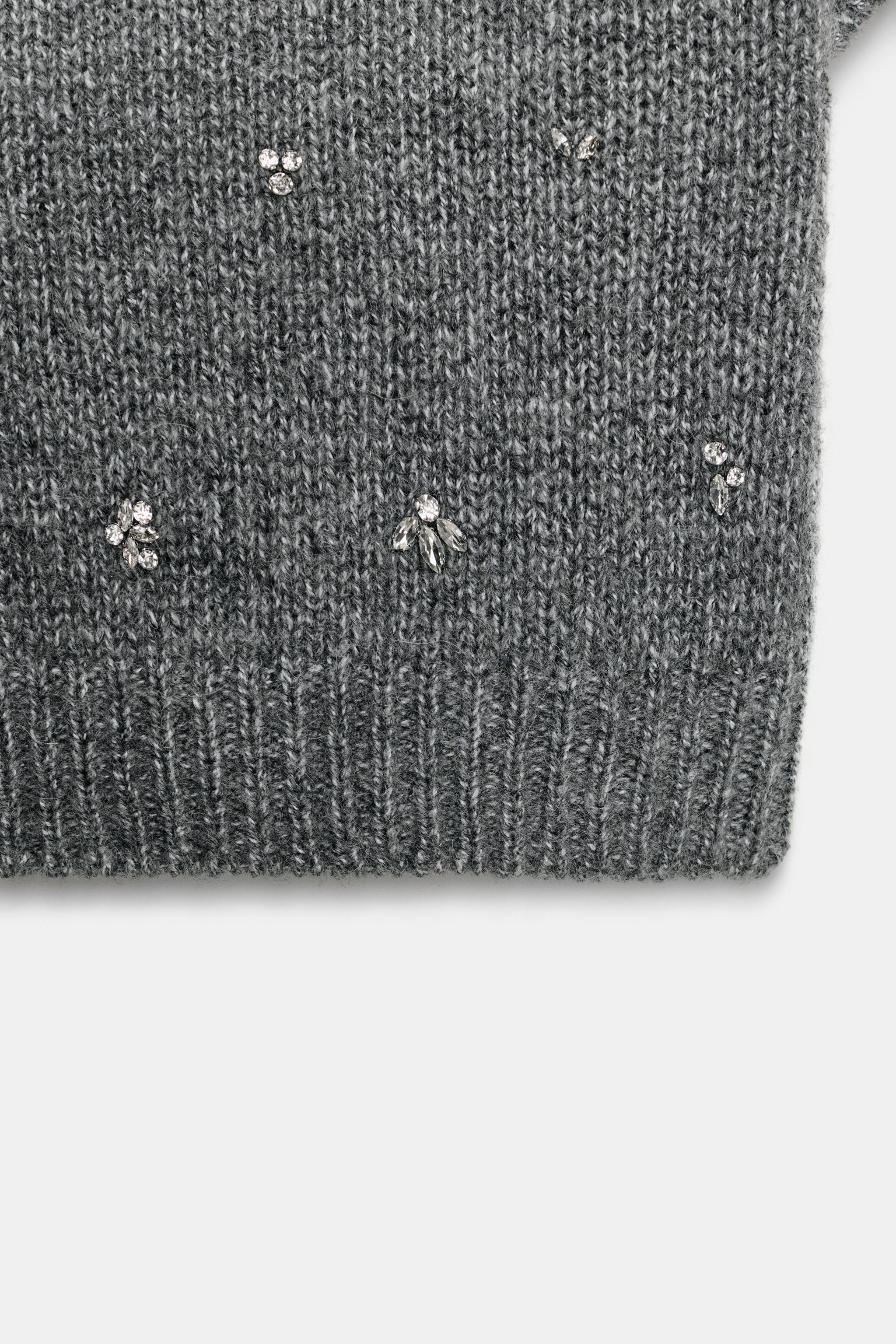 Personalized Embellished Short Sleeve Knit Sweater with Mock Neck for Women