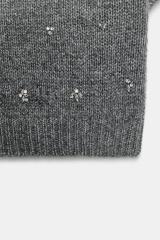 Personalized Embellished Short Sleeve Knit Sweater with Mock Neck for Women