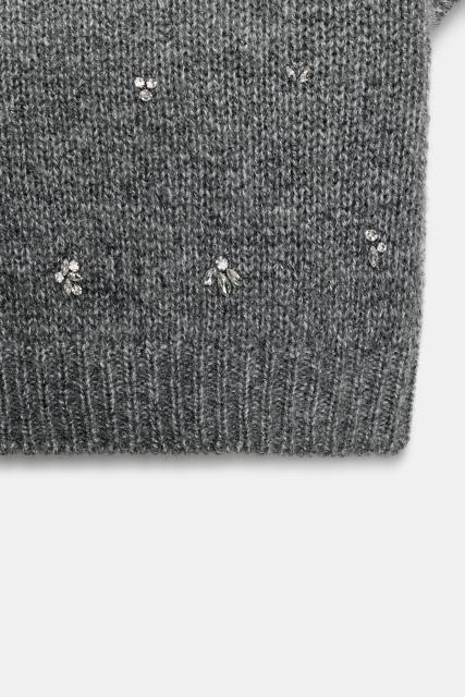 Personalized Embellished Short Sleeve Knit Sweater with Mock Neck for Women