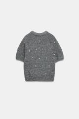 Personalized Embellished Short Sleeve Knit Sweater with Mock Neck for Women