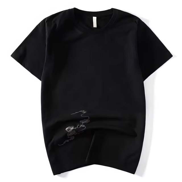customized Women’s Black Qilin Embroidered T-Shirt – Chinese Mythical Beast Short Sleeve Tee