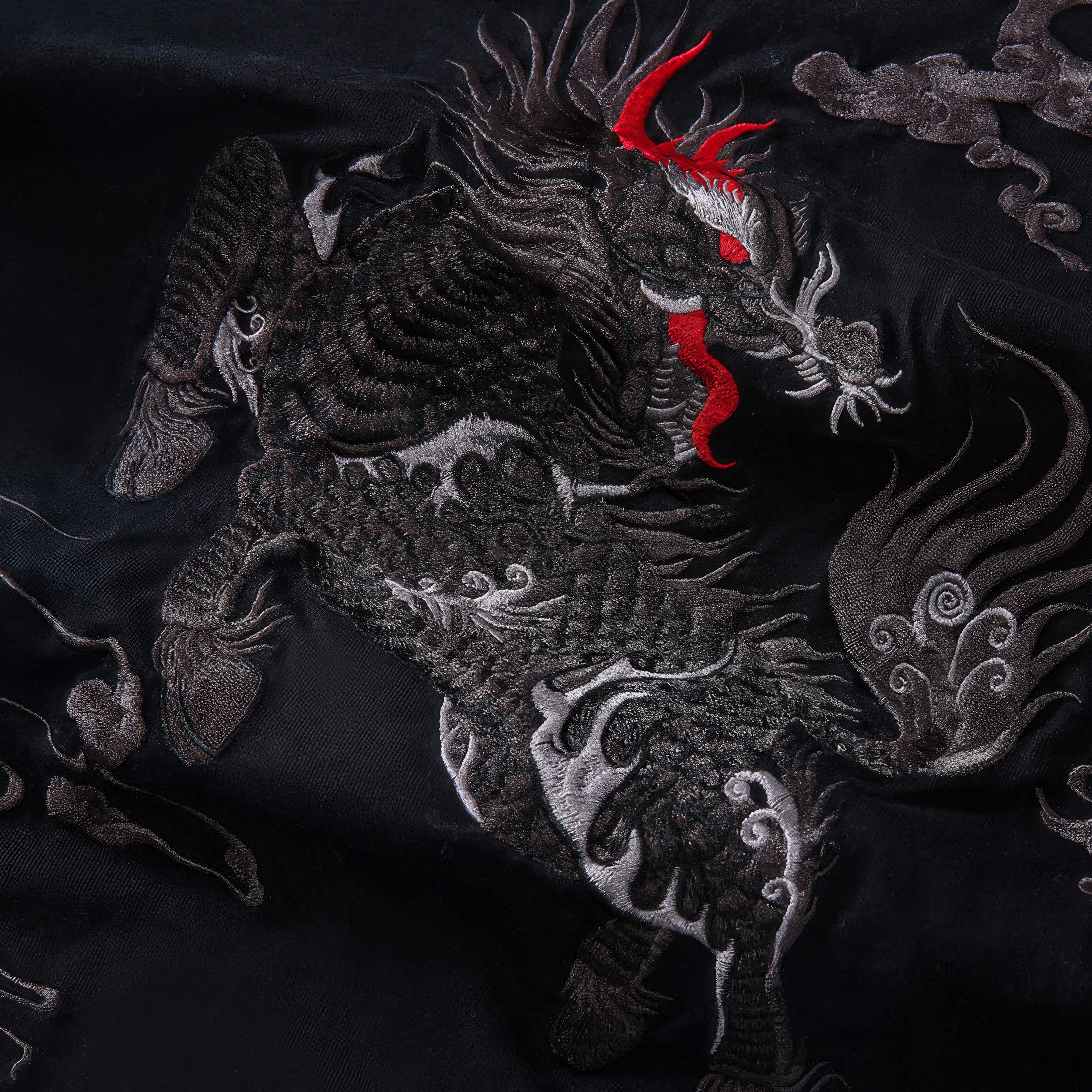 customized Women’s Black Qilin Embroidered T-Shirt – Chinese Mythical Beast Short Sleeve Tee