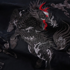 customized Women’s Black Qilin Embroidered T-Shirt – Chinese Mythical Beast Short Sleeve Tee