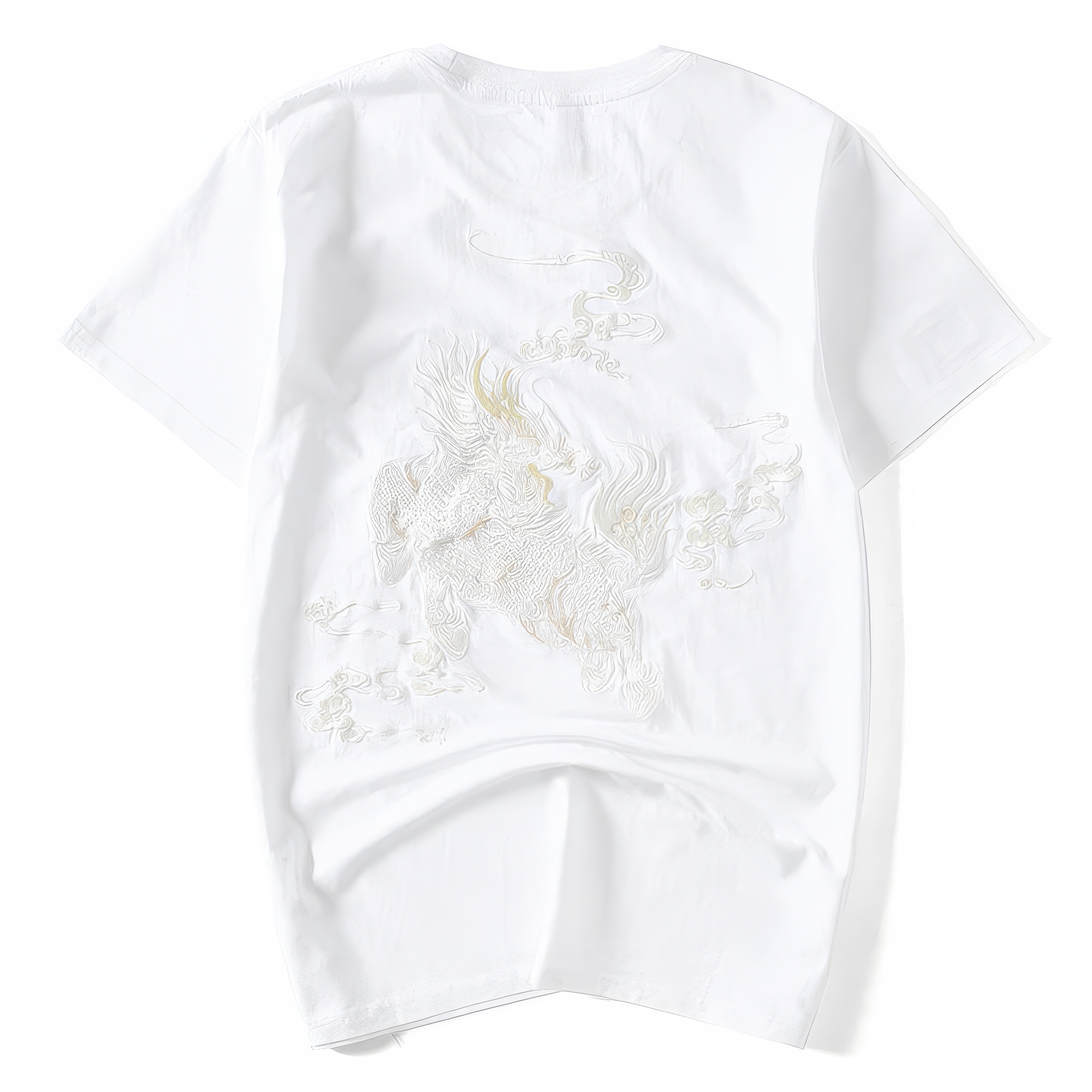customized Women’s Black Qilin Embroidered T-Shirt – Chinese Mythical Beast Short Sleeve Tee