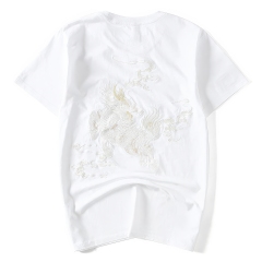 customized Women’s Black Qilin Embroidered T-Shirt – Chinese Mythical Beast Short Sleeve Tee