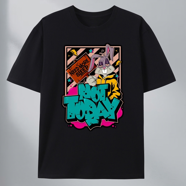customized Women’s Not Today Graffiti Rabbit Graphic T-Shirt – Black Streetwear Cartoon Tee