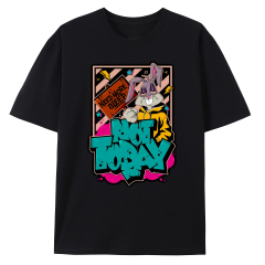 customized Women’s Not Today Graffiti Rabbit Graphic T-Shirt – Black Streetwear Cartoon Tee