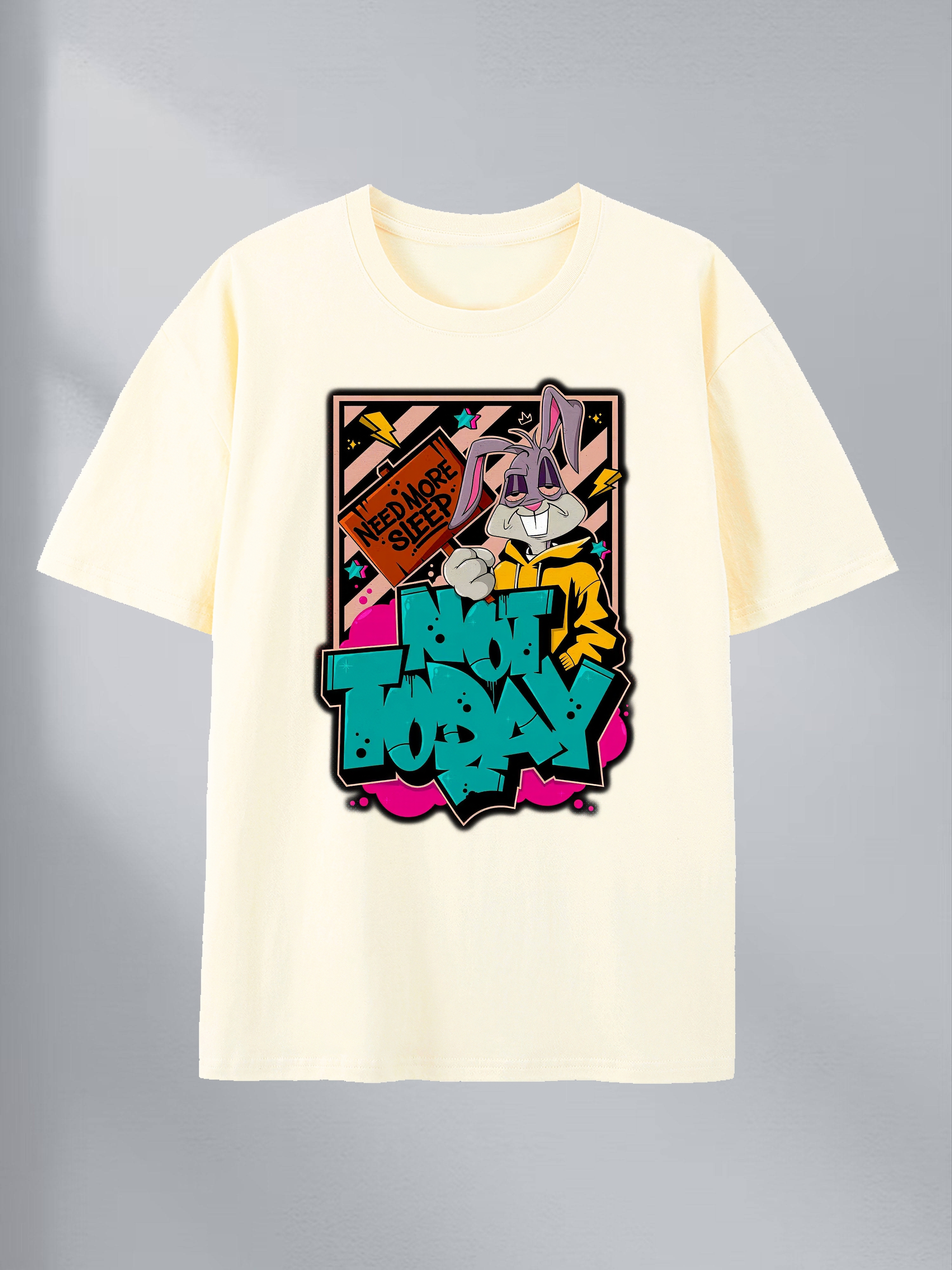 customized Women’s Not Today Graffiti Rabbit Graphic T-Shirt – Black Streetwear Cartoon Tee
