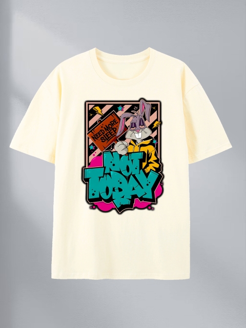 customized Women’s Not Today Graffiti Rabbit Graphic T-Shirt – Black Streetwear Cartoon Tee