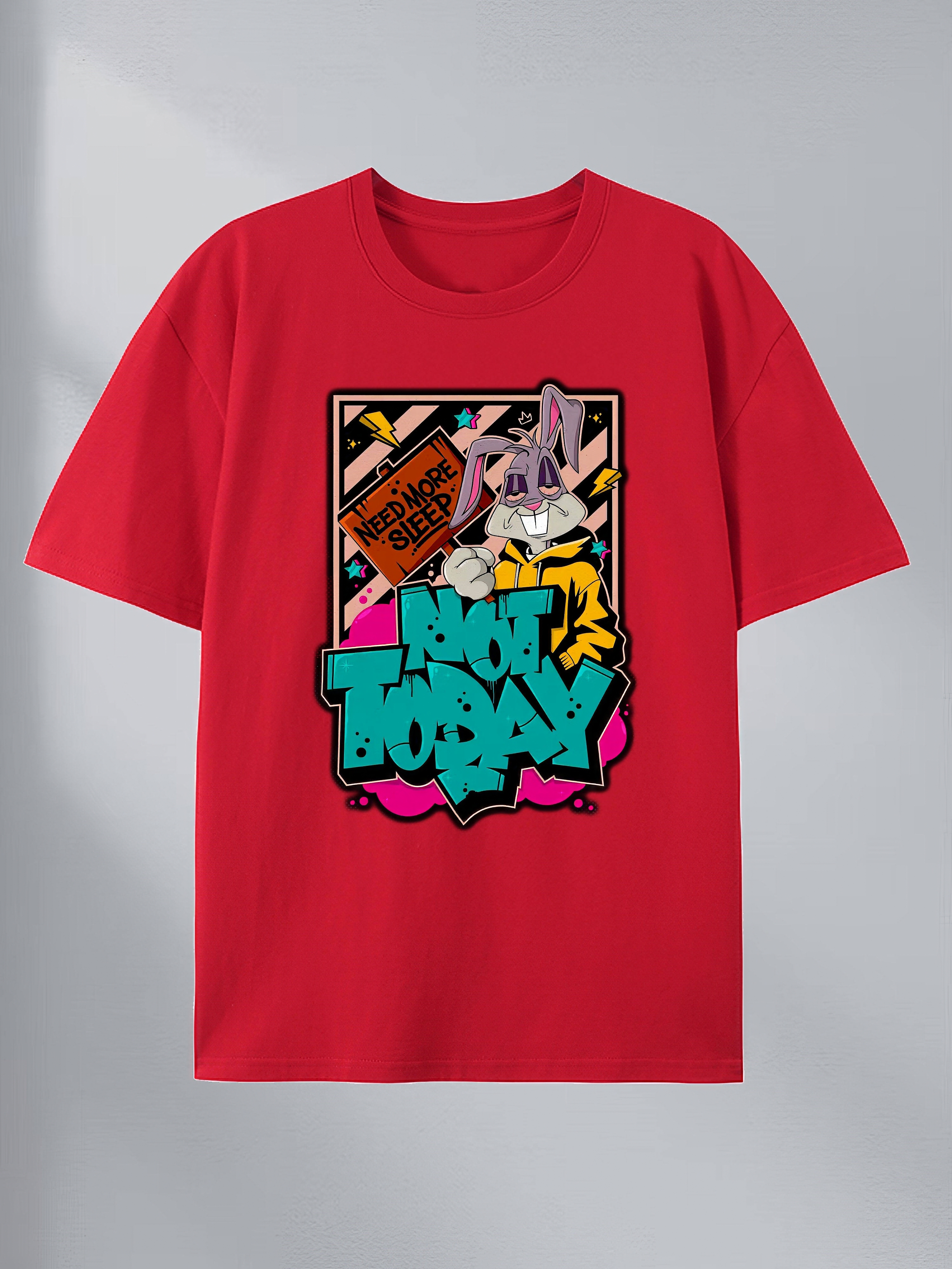 customized Women’s Not Today Graffiti Rabbit Graphic T-Shirt – Black Streetwear Cartoon Tee