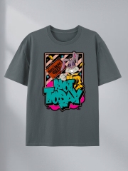 customized Women’s Not Today Graffiti Rabbit Graphic T-Shirt – Black Streetwear Cartoon Tee
