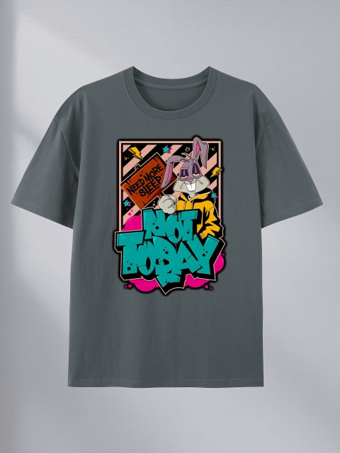 customized Women’s Not Today Graffiti Rabbit Graphic T-Shirt – Black Streetwear Cartoon Tee